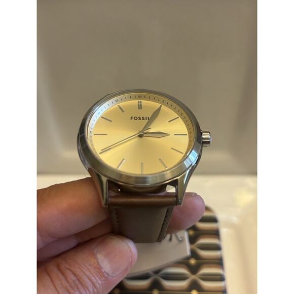 Fossil Fenmore BQ2865 44mm Cream Dial Brown Leather Quartz Watch - Picture 10 of 17